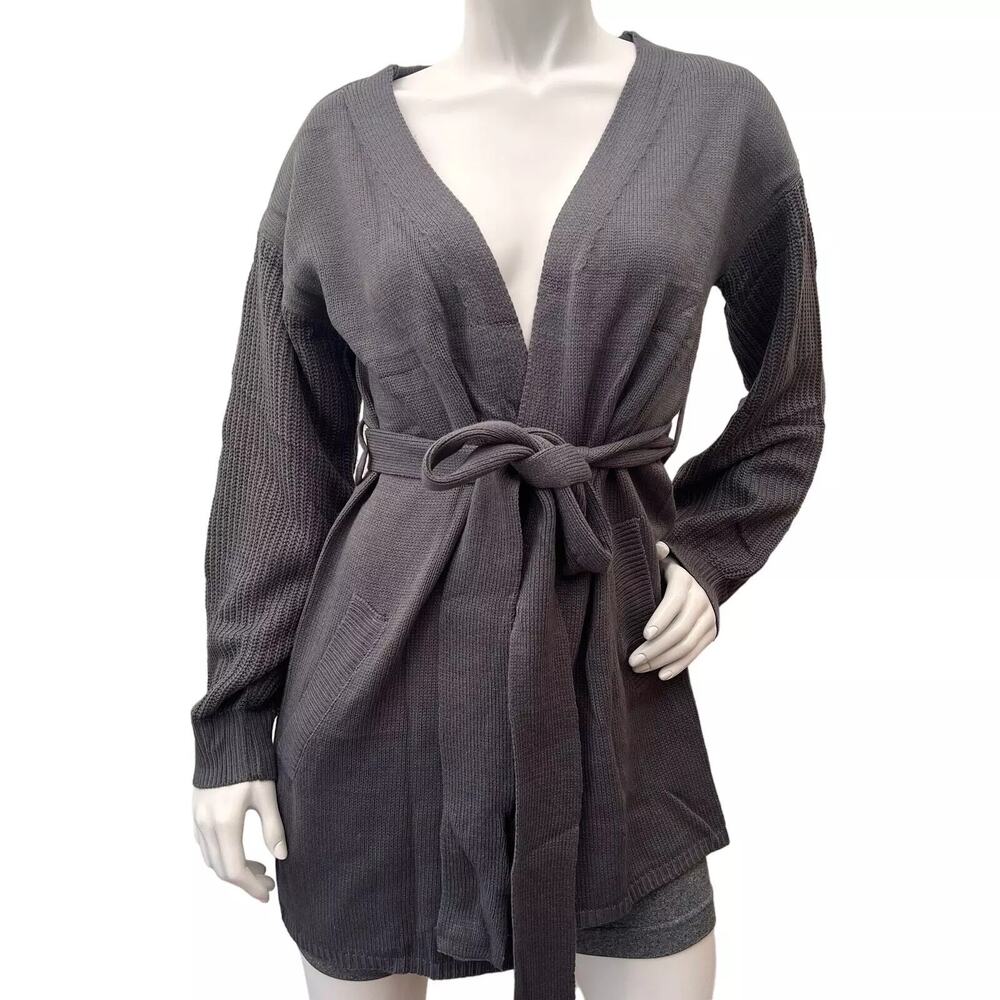 Auburet Women Tie Waist Cardigan Long Sleeve Open Front Knitted Coat /Pocket S